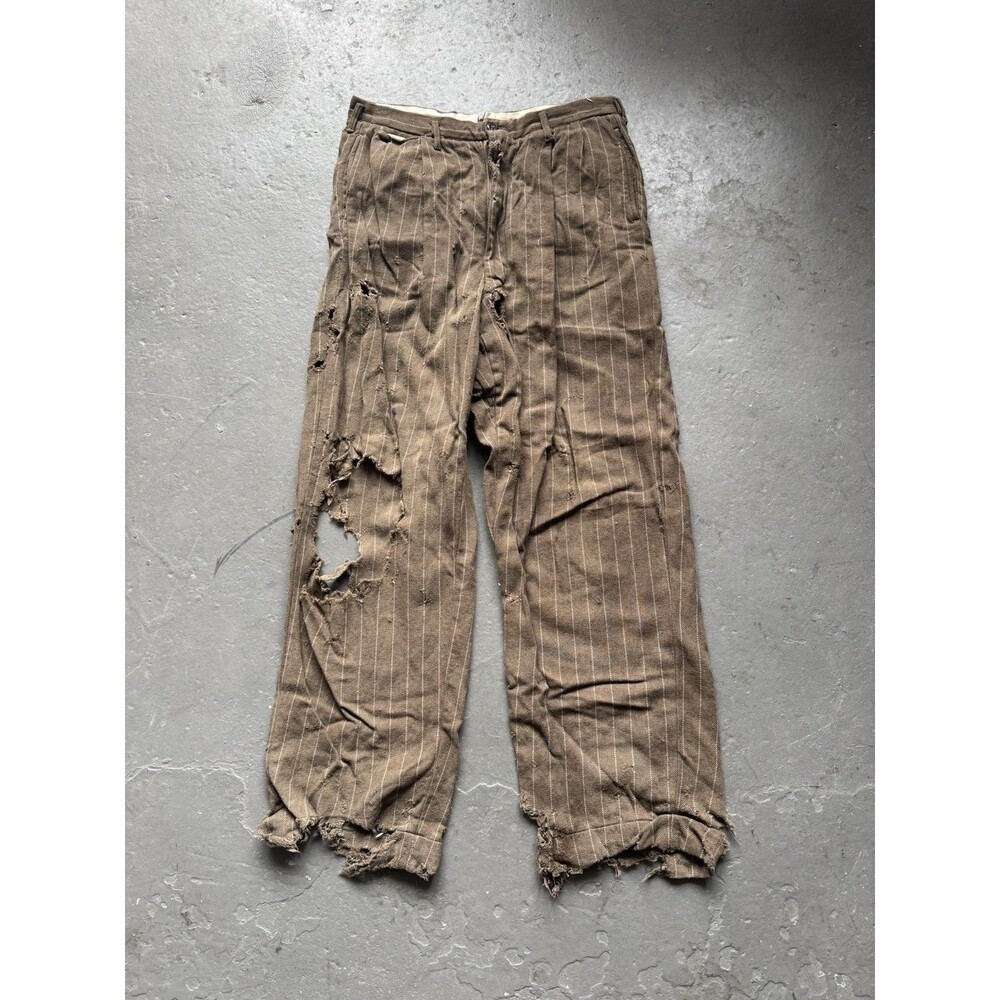 Vintage 40s Thrashed Wool Striped Trousers Farm Find 30x28